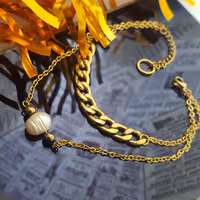 دستبند دولاین کاترینه دیپلمات مروارید اصل استیل ضد حساسیت روکش طلا رنگ ثابت368