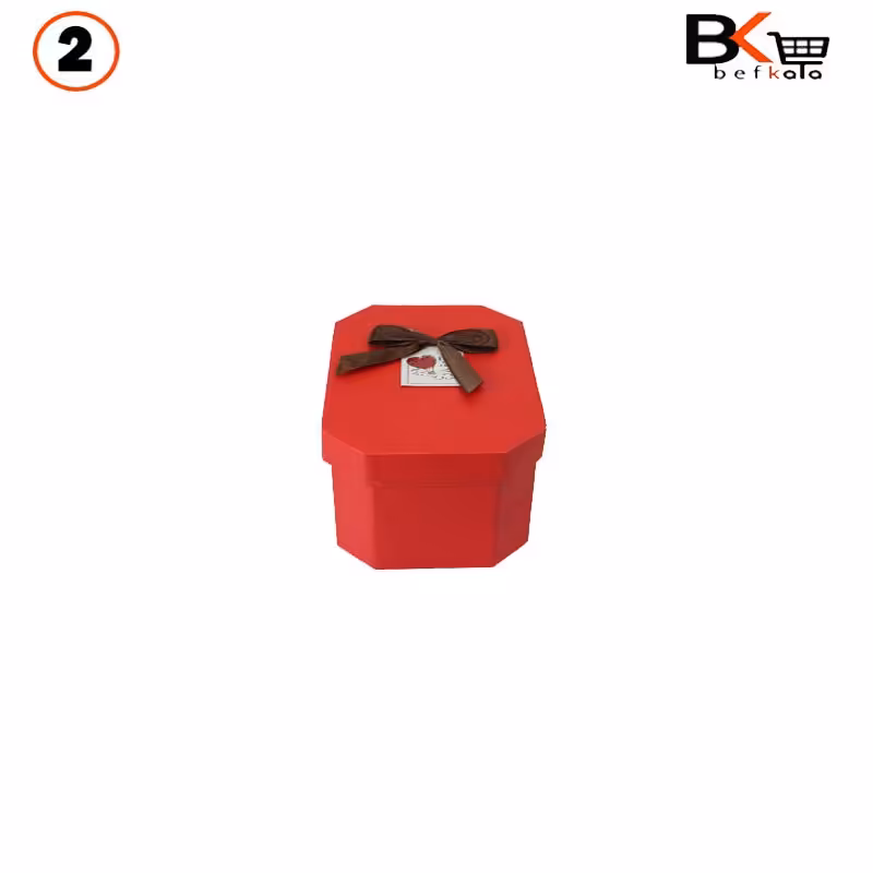 باکس کادویی هشت ضلعی کشیده پاپیون دار قرمز سایز دو کد 52