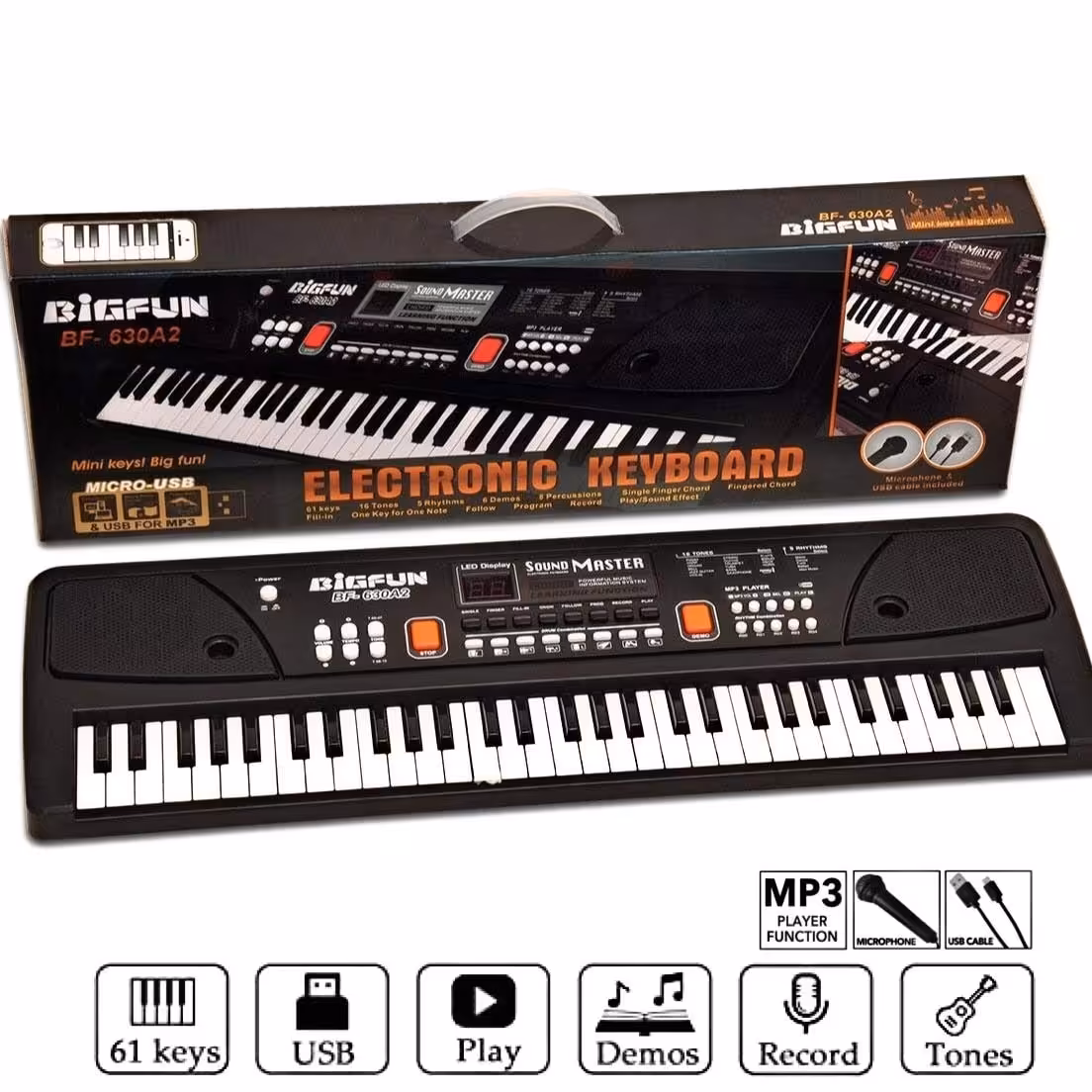 ارگ BIGFUN سری 630A2،به همراه میکروفن،61 کلید
