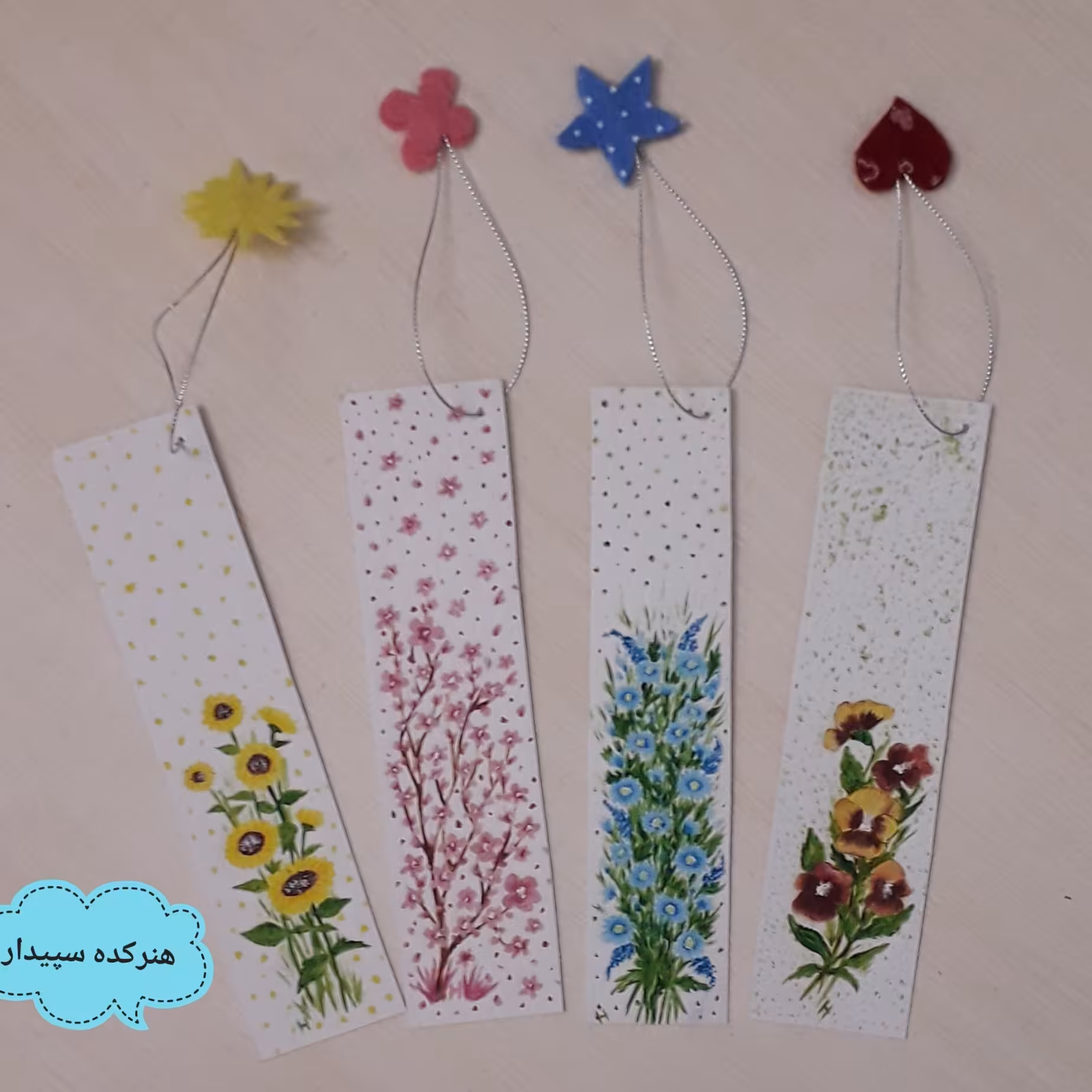 پک چهار عددی نشانگر کتاب طرح گل با نقاشی رنگ روغن