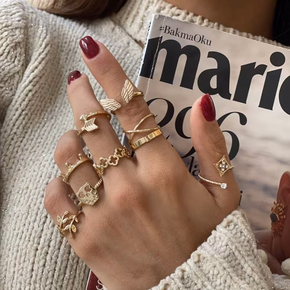 انگشتر پکی چندتایی طرح بال فرشته (پک انگشتر چند تایی ارزان طلایی و نقره ای)