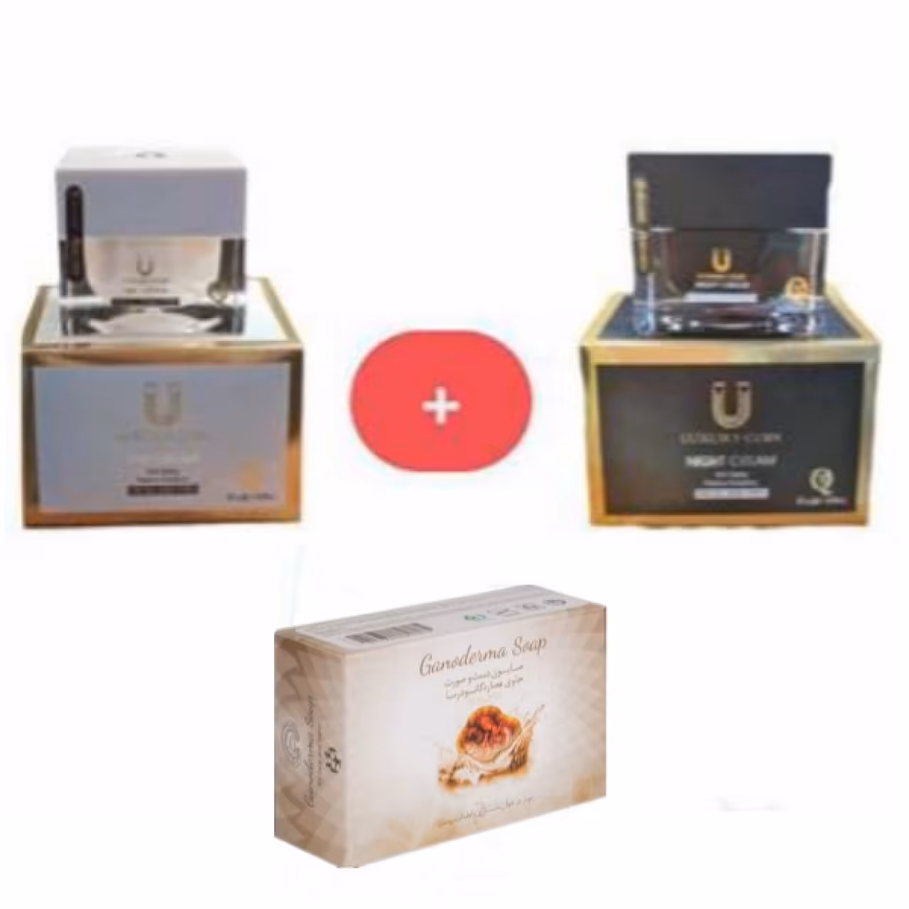 مجموعه صابون گانودرما   کرم جوانسازی پوست روز و شب لاکچری کوین ضد چروک