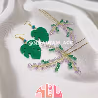 گوشواره برگ و سنجاق شینیون کریستال بنفش (2عددی) (ست) ماه فام