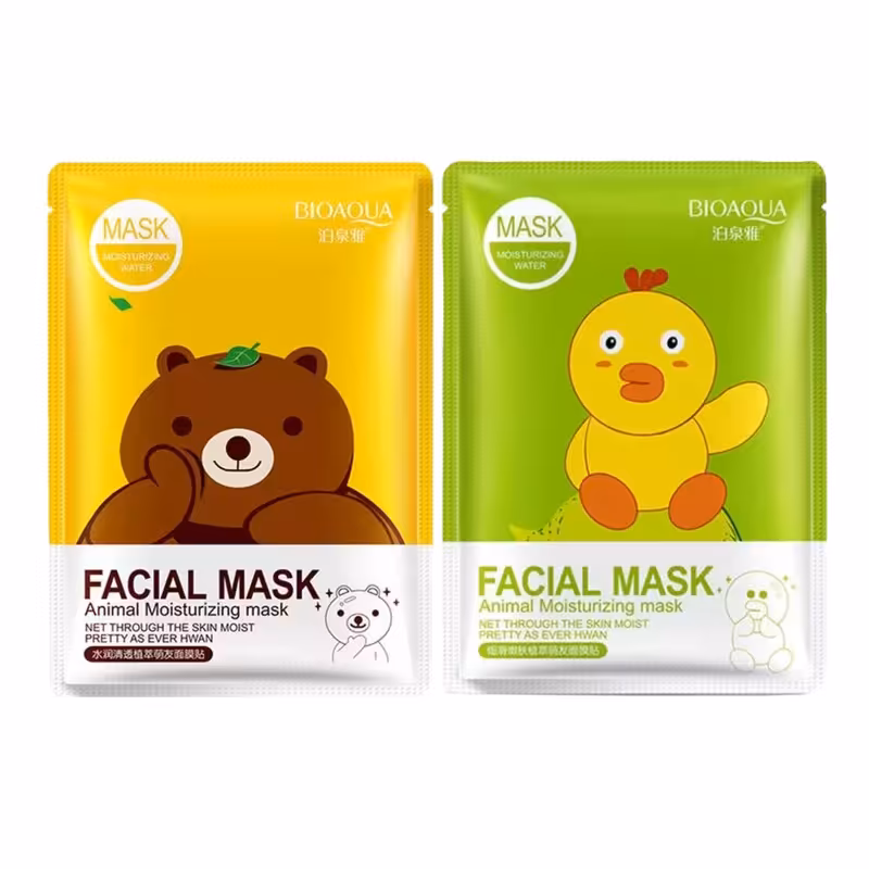 ماسک صورت بایو آکوا مدل جوجه وزن 30 گرم به همراه ماسک صورت بایو آکوا مدل خرسی وزن 30 گرم