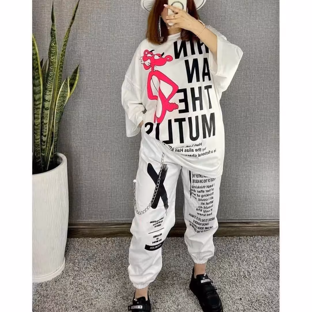 ست لش پلنگ صورتی و شلوار ضربدر