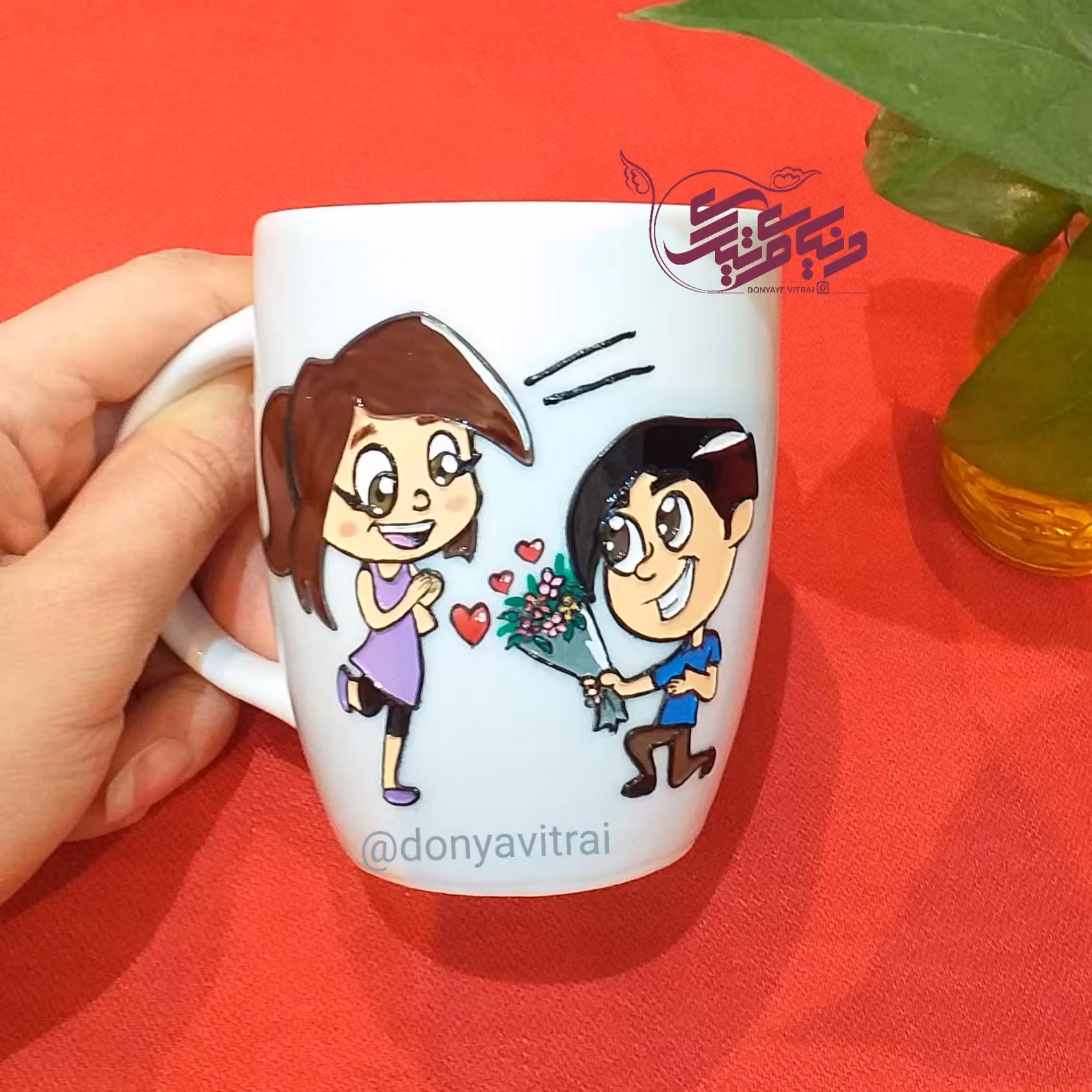 ماگ ویترای عاشقانه تمنا، گل، لیوان، نقش برجسته و براق، هدیه، سالگرد ازدواج، ارسال رایگان