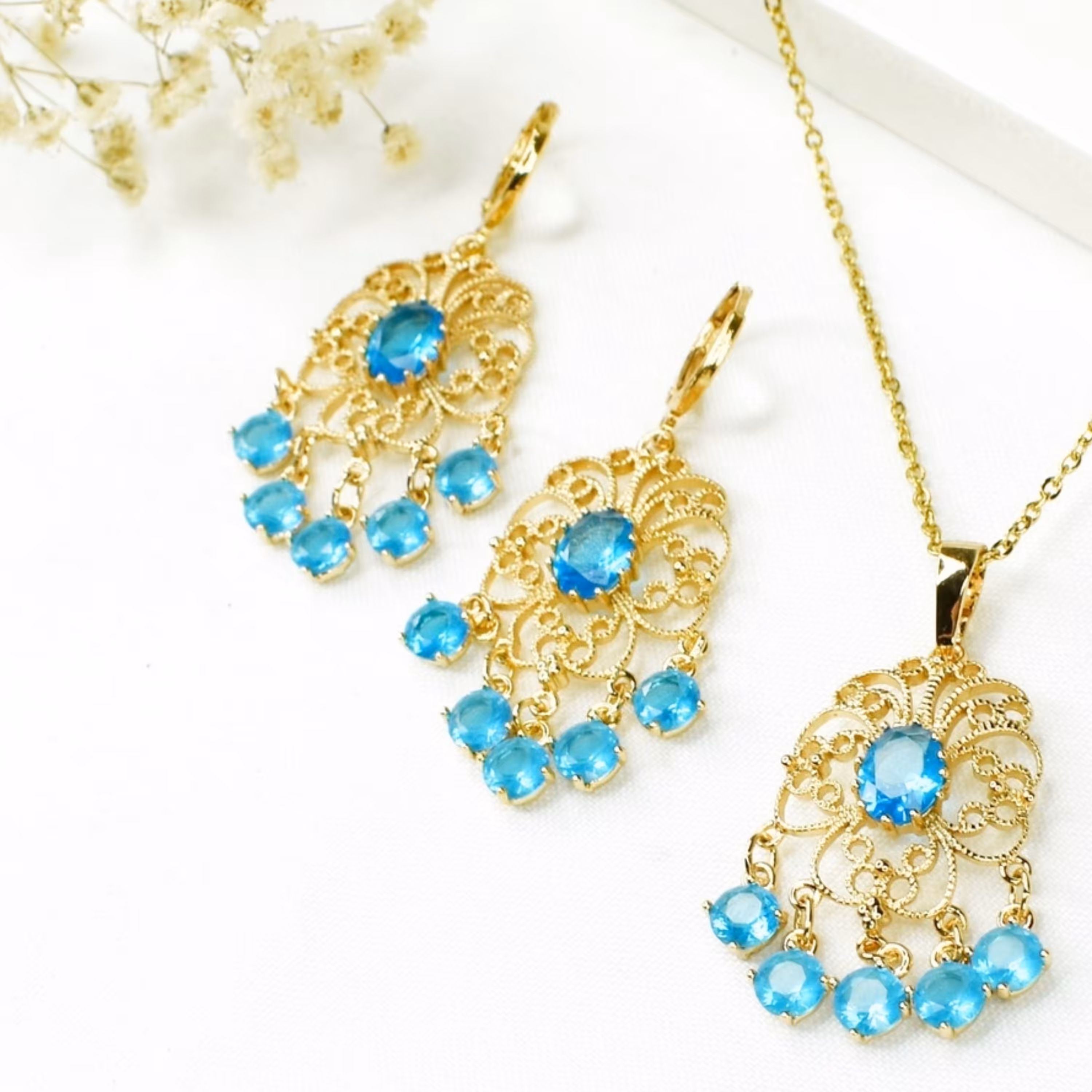 نیمست ژوپینگ زنانه با نگینهای آبی با زنجیر استیل 45 سانتی  کد5172