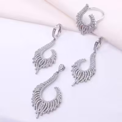 نیم ست نقره قالب طلا طرح جواهر نشان عیار 925 کد 16033