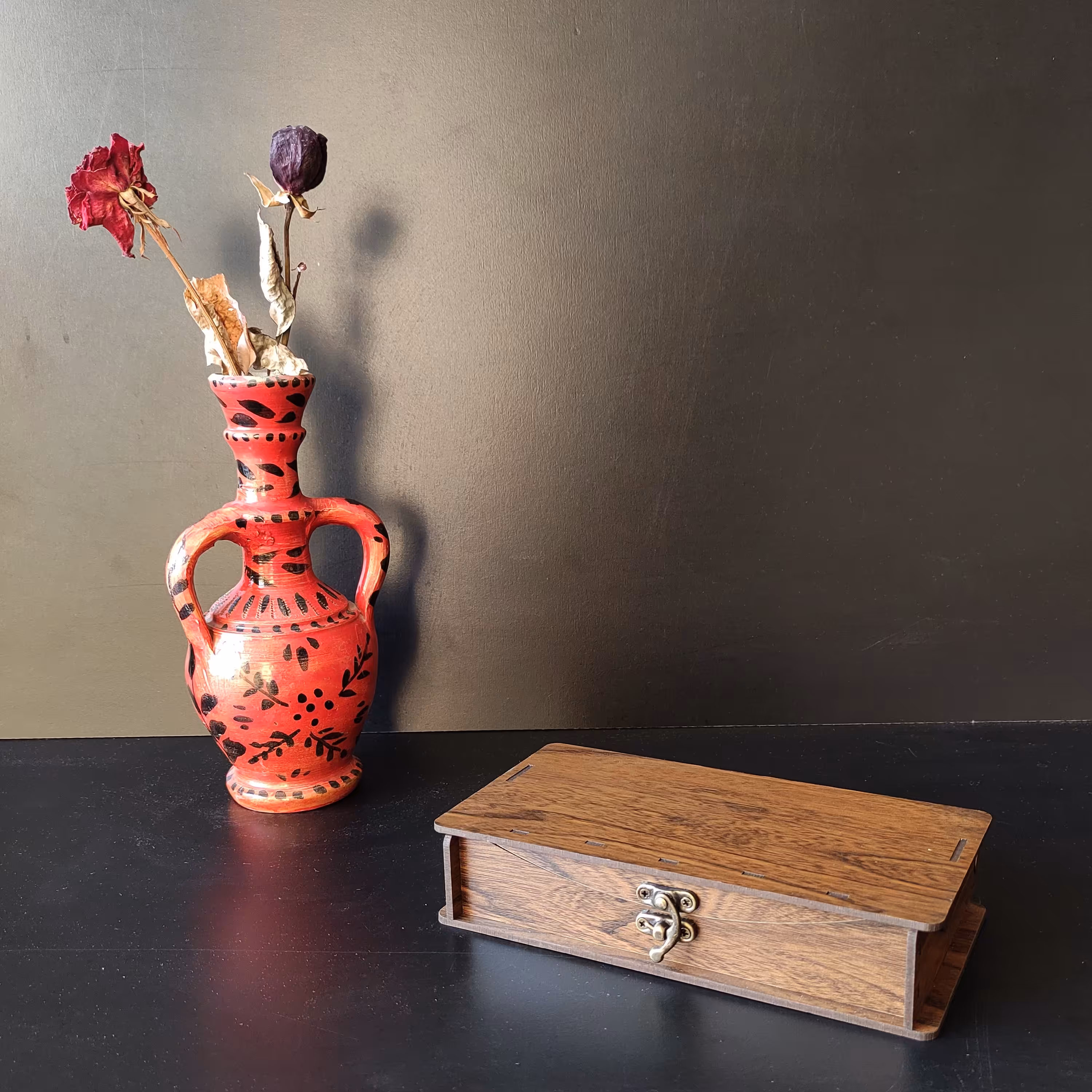 جعبه قفل دار رنگ چوب جنگلی برای قلم