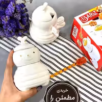 ظرف عسل خوری سرامیکی سفید زنبور با قاشق عسل
