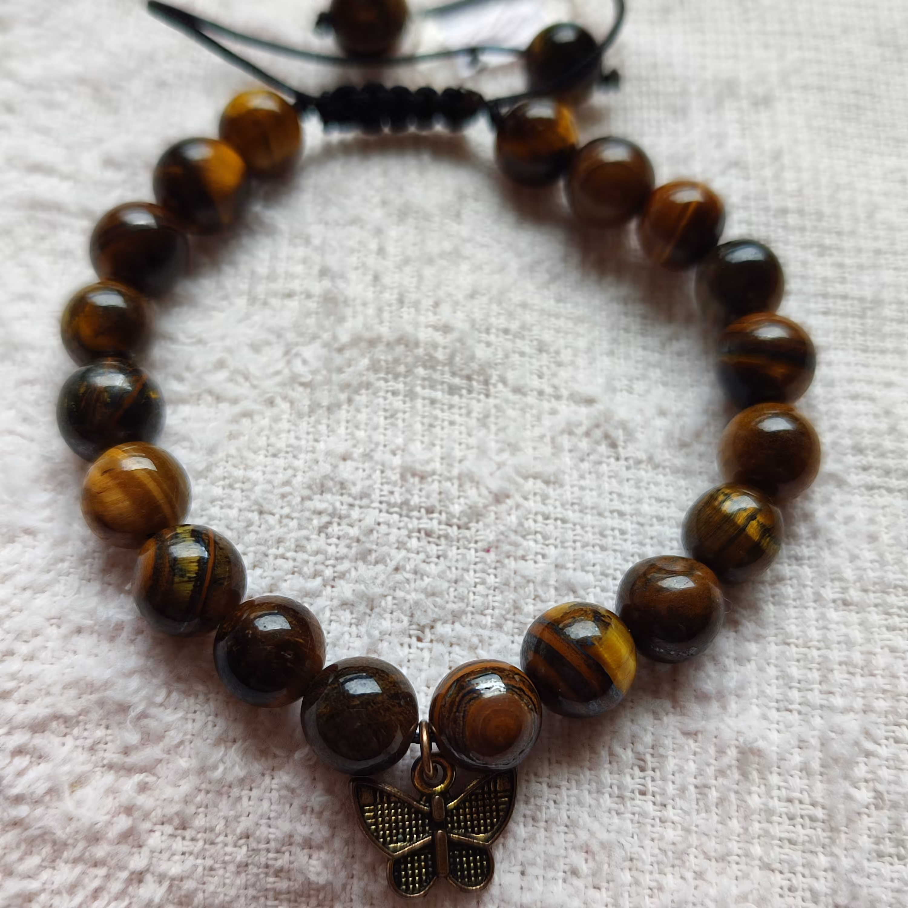 دستبند سنگ چشم ببر اصل  آویز  پروانه ای