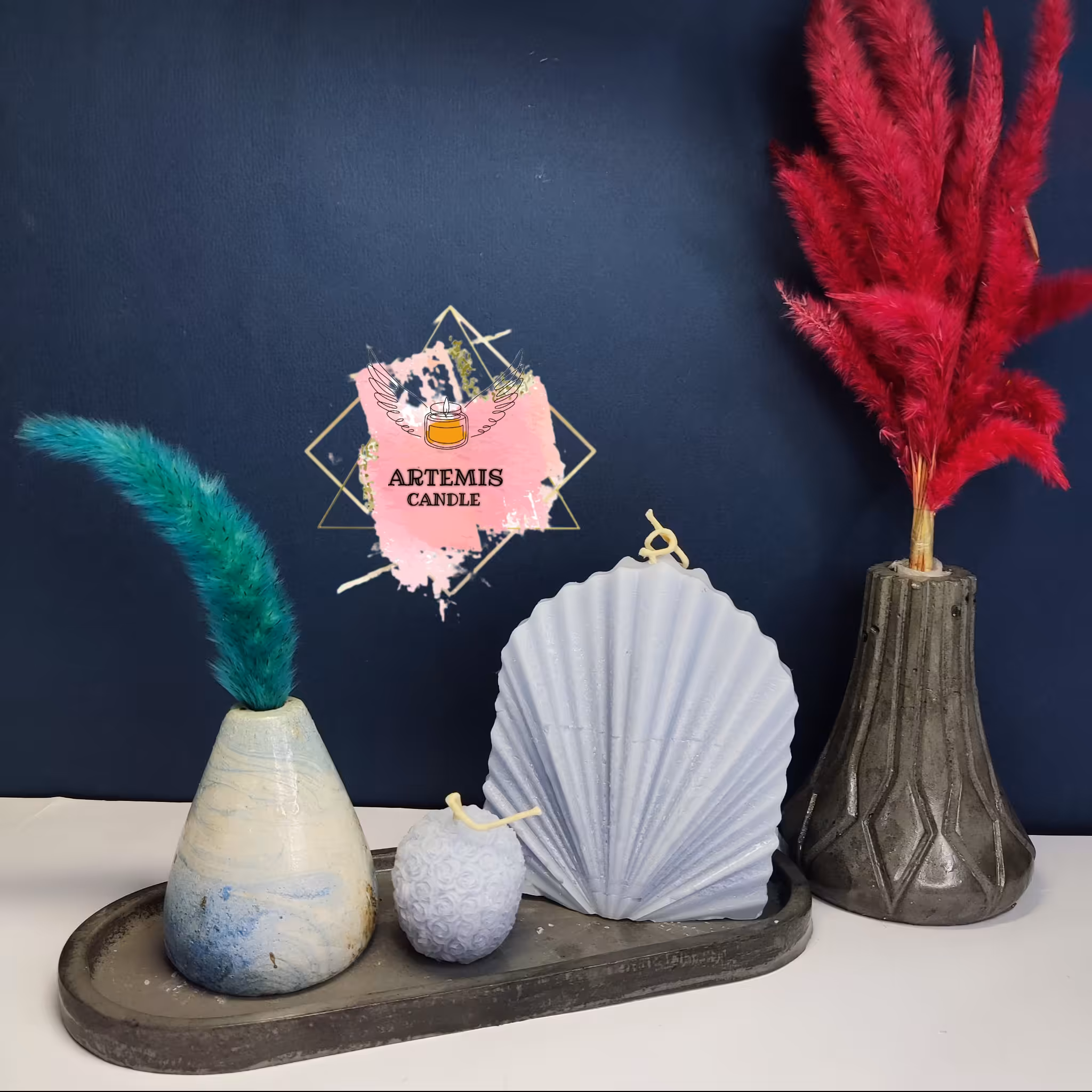 ست شمع و سنگ مدل نخل بادبزنی کد 2