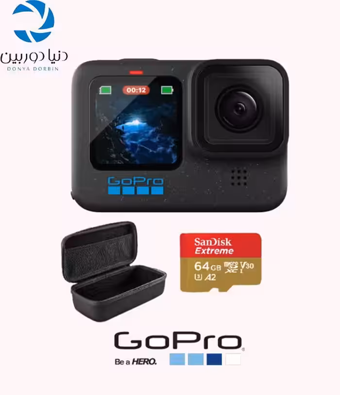گوپرو هیرو 12  کیف و کارت حافظه سندیسک 64گیگابایت
