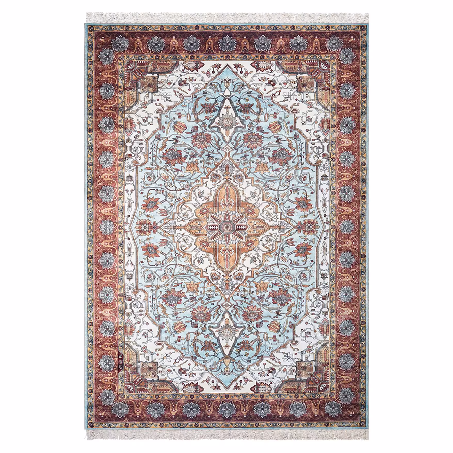 فرش ماشینی زانیس ارسال رایگان کد603سنتی طرح کاشان فیروزه ای دو رو سایز 42x30سانت