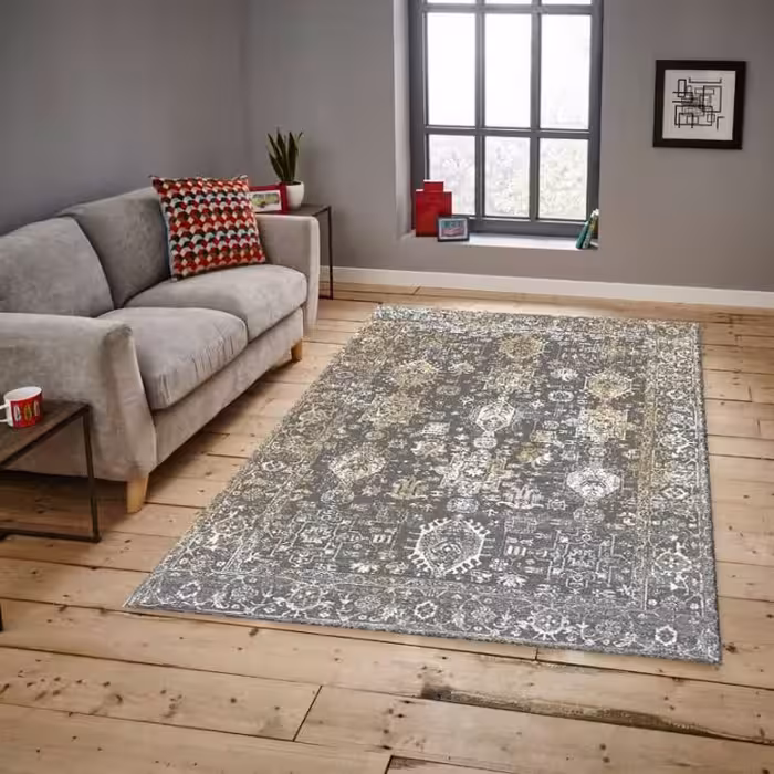 گلیم فرش ساوین طرح 4061 رنگ طوسی روشن سایز 1.5 در 2.25