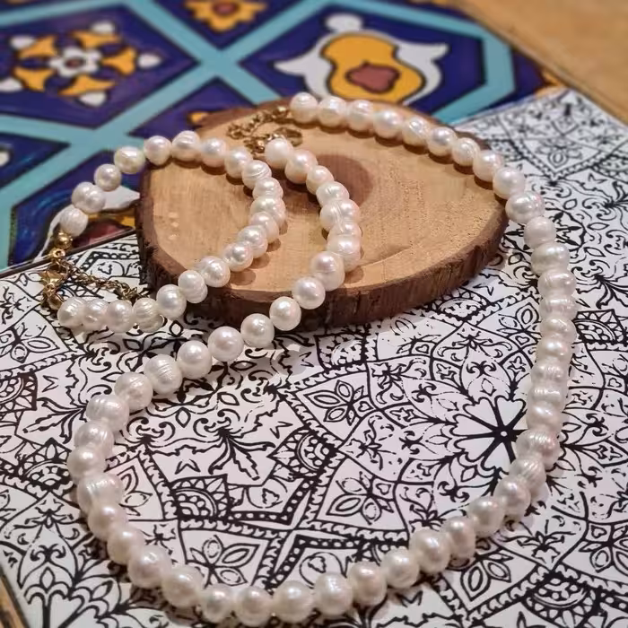 گردنبند و دستبند مروارید پرورشی(اصل) 