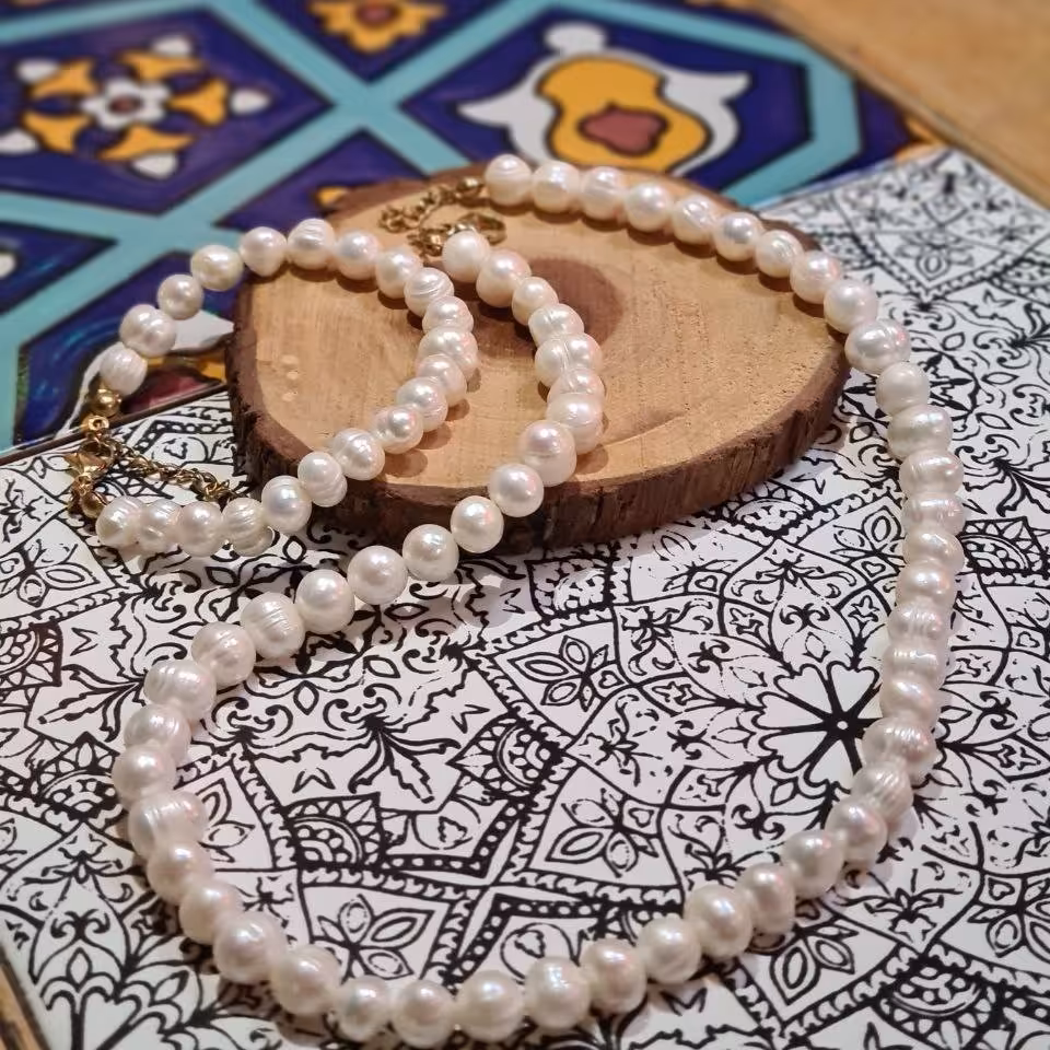 گردنبند و دستبند مروارید پرورشی(اصل)