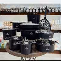 سرویس قابلمه راکلند سری آلمانی درجه یک 19پارچه با تابه مرغ و ماهی(مشکی)پس کرایه