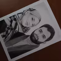 طراحی چهره سیاه قلم (سایز آ3)دوچهره  با شاسی و لمینت هدیه روز مرد روز پدر سالگرد ازدواج تولدولنتاین سورپراز خاص هدیه