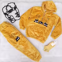 هودی شلوار تدی پولیشی اسپورت دخترانه و پسرانه صورتی و خردلی سایز50،55،60،65