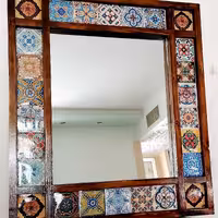 آینه دستساز با قاب چوب و کاشی 