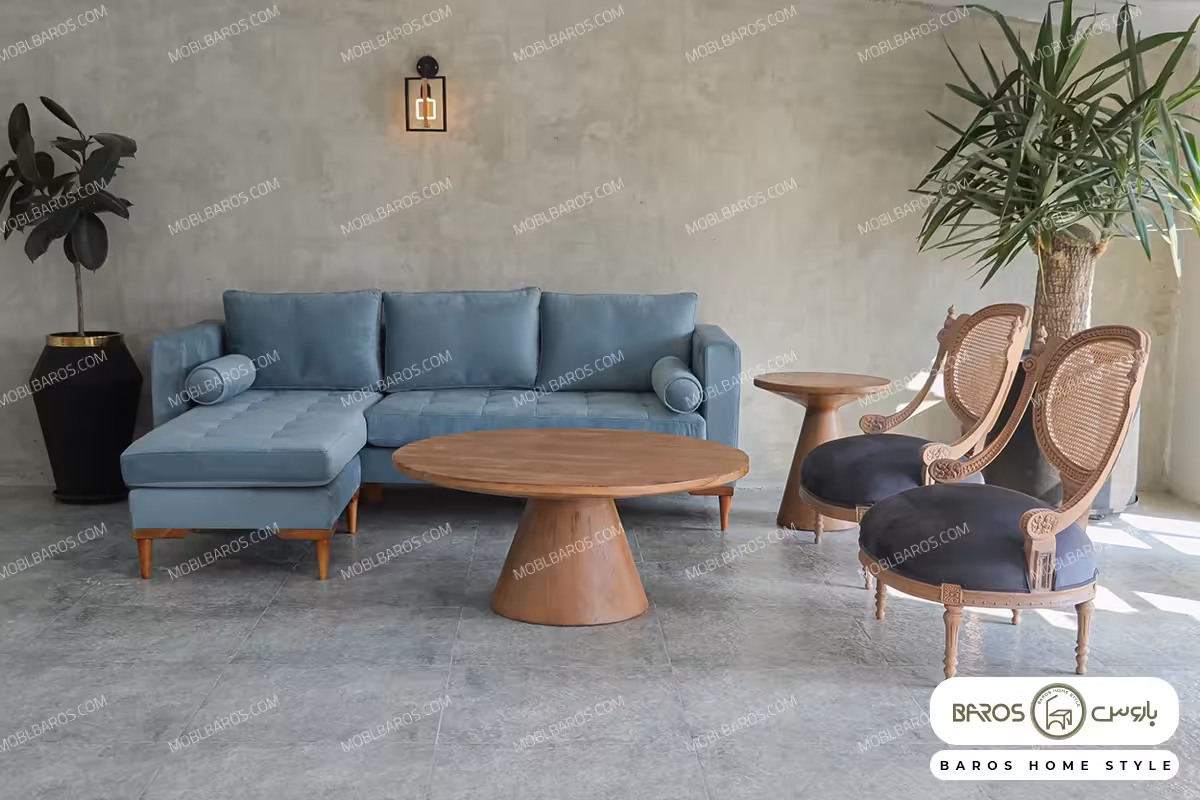 مبل ال پاف متحرک با مبل کاجی