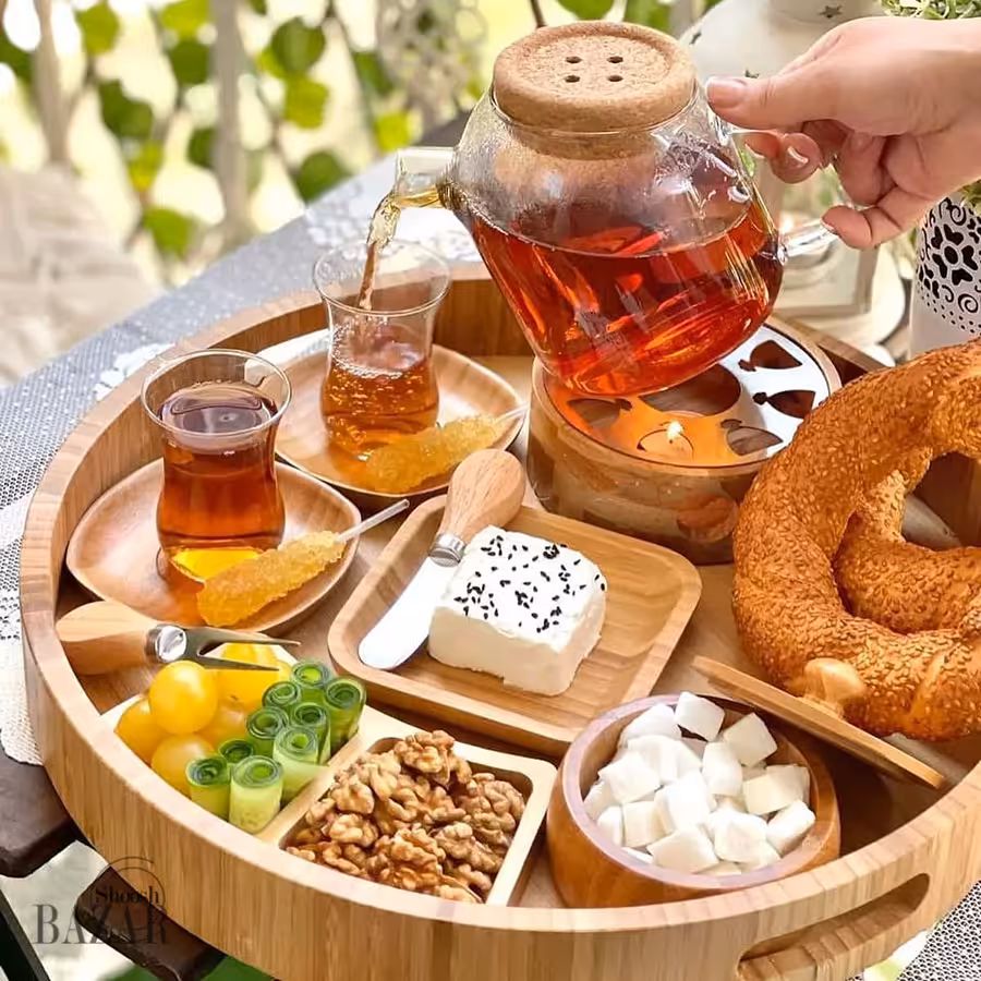 سینی گرد بامبو دسته دار