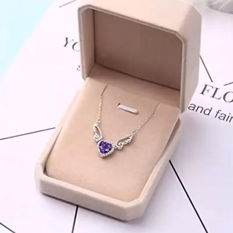 گردنبند نگین قلب بنفش بالدار کد XL064