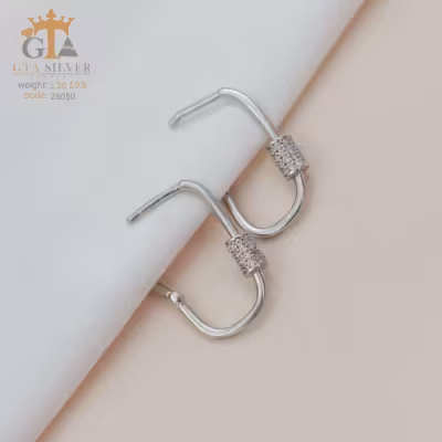 گوشواره نقره حلقه ای کم نگین و ساده سایز متوسط کد 25050