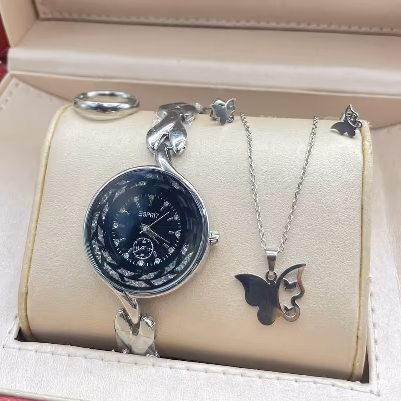 ست کامل ساعت زنانه نقره ای 