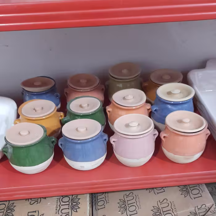 جاادویه سفالی درب دار در رنگ های سبز آبی صورتی نارنجی گلبهی مناسب برای ماست  ادویه تنقلات  قند ...