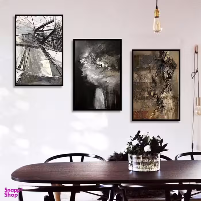 تابلو بکلیت طرح نقاشی دکوری مدرن سبک آبستره مدل B-1503 مجموعه 3 عددی
