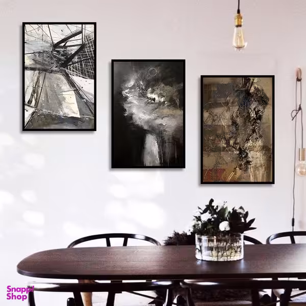 تابلو بکلیت طرح نقاشی دکوری مدرن سبک آبستره مدل B-1503 مجموعه 3 عددی