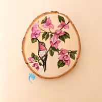 نقاشی روی چوب طرح مرغ زمزمه گر