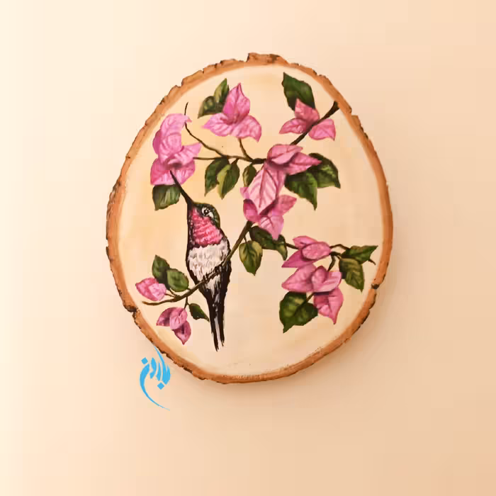نقاشی روی چوب طرح مرغ زمزمه گر