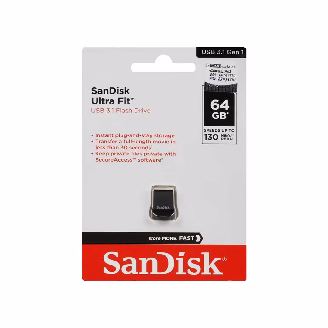 فلش مموری سن دیسک مدل Ultra Fit USB3.1 با ظرفیت 64 گیگابایت (گارانتی ایران رهجو)