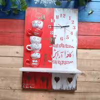 ساعت دیواری تلفیق چوب و سفال و فلز طراحی شده با دست با رنگ اکریلیک و تثبیت کننده قوی