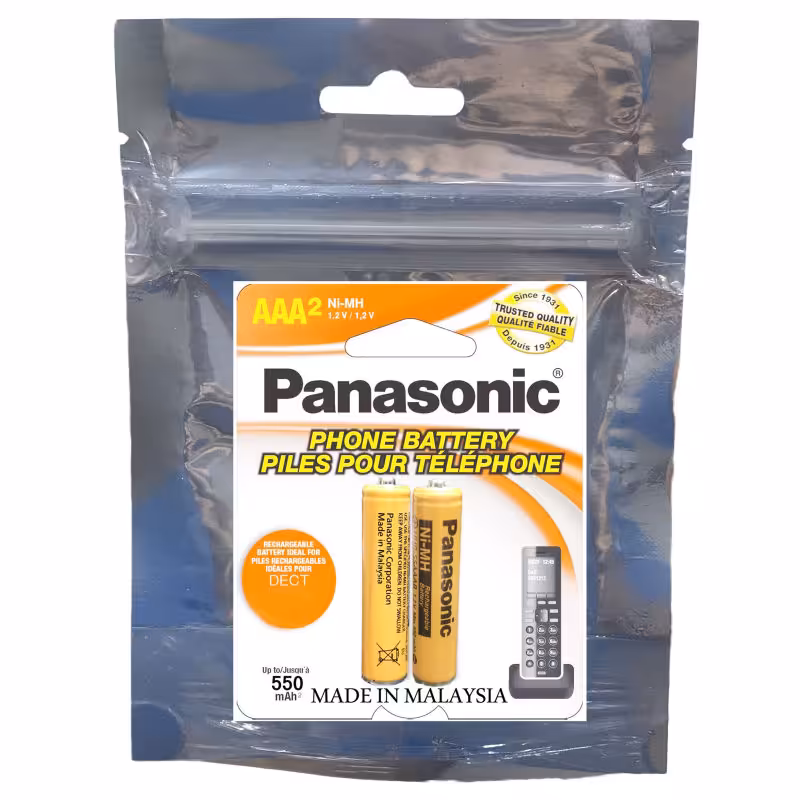 باتری نیم قلمی قابل شارژ تلفن بی سیم پاناسونیک مدل Ni-HM/HHR-55AAAB بسته دو عددی