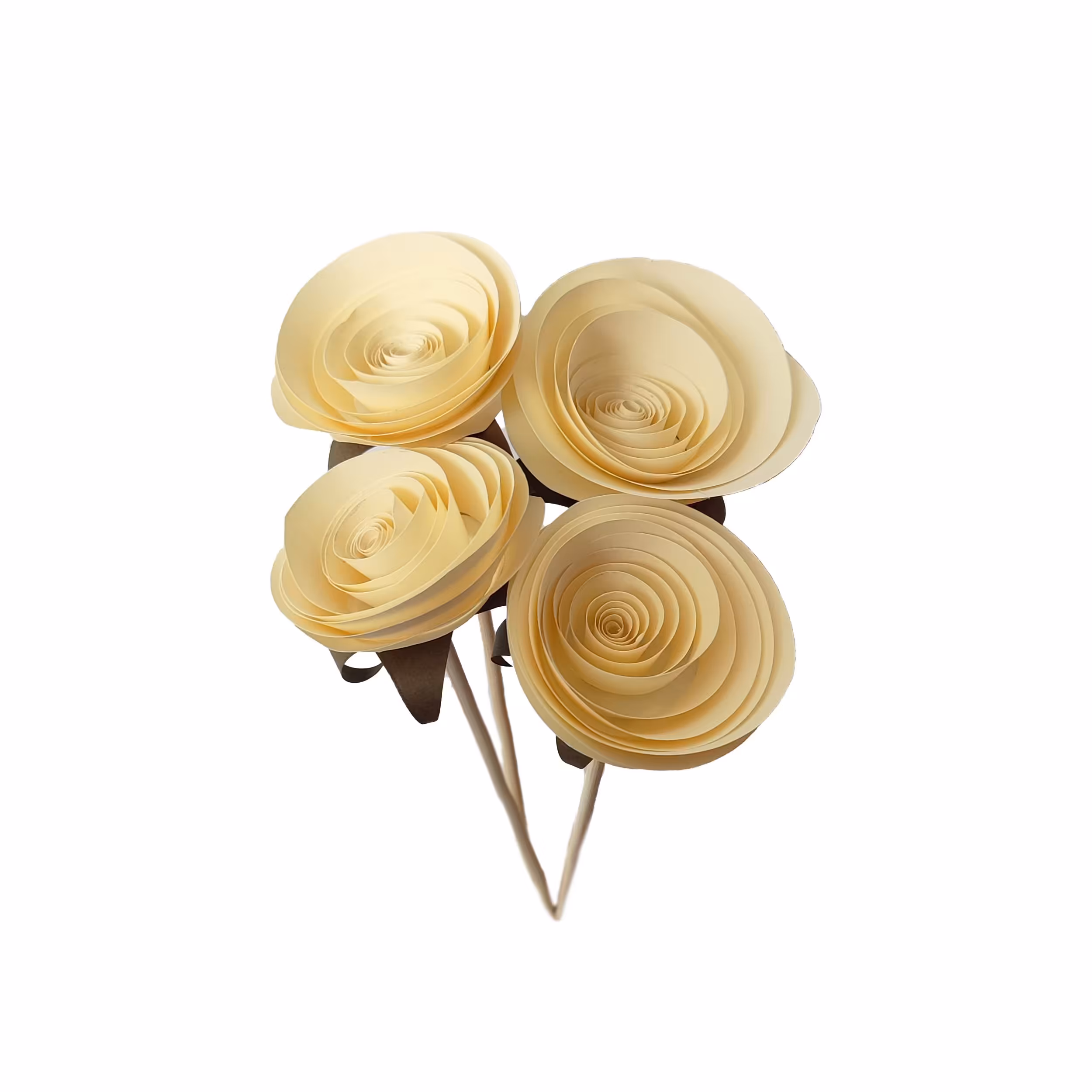 رز ژولیت 4 شاخه - گل مصنوعی دست ساز رنگ زرد کمرنگ کد MK78