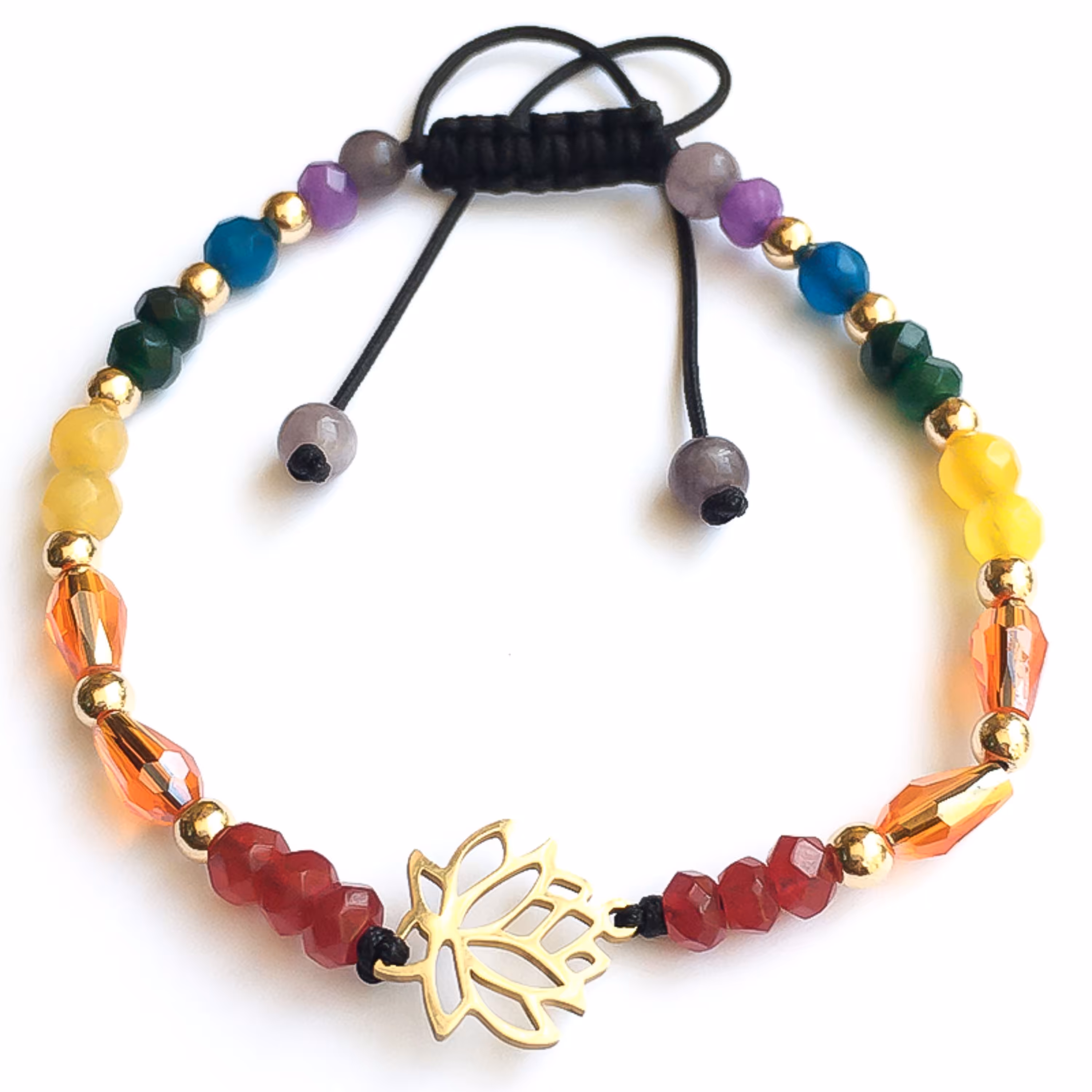 دستبند مدل لوتوس  تلفیقی از سنگ های جید و عقیق هندی و کریستال و پلاک استیل طرح لوتوس