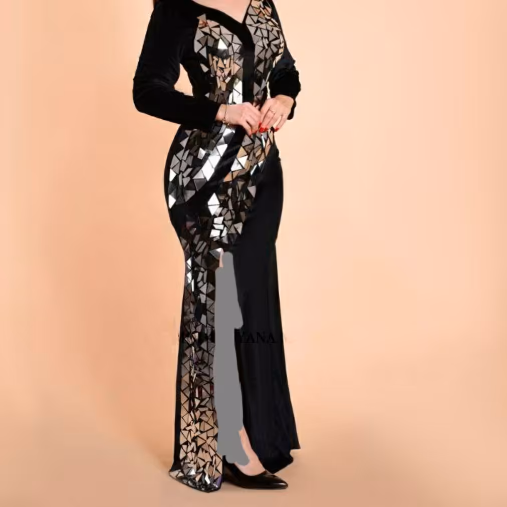 پیراهن ماکسی مجلسی جنس مخمل خرجکار آیینه ای از سایز 36 تا 48