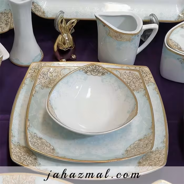 سرویس چینی پردیس طرح جنسیس فیروزه ای 30 پارچه کد 477i