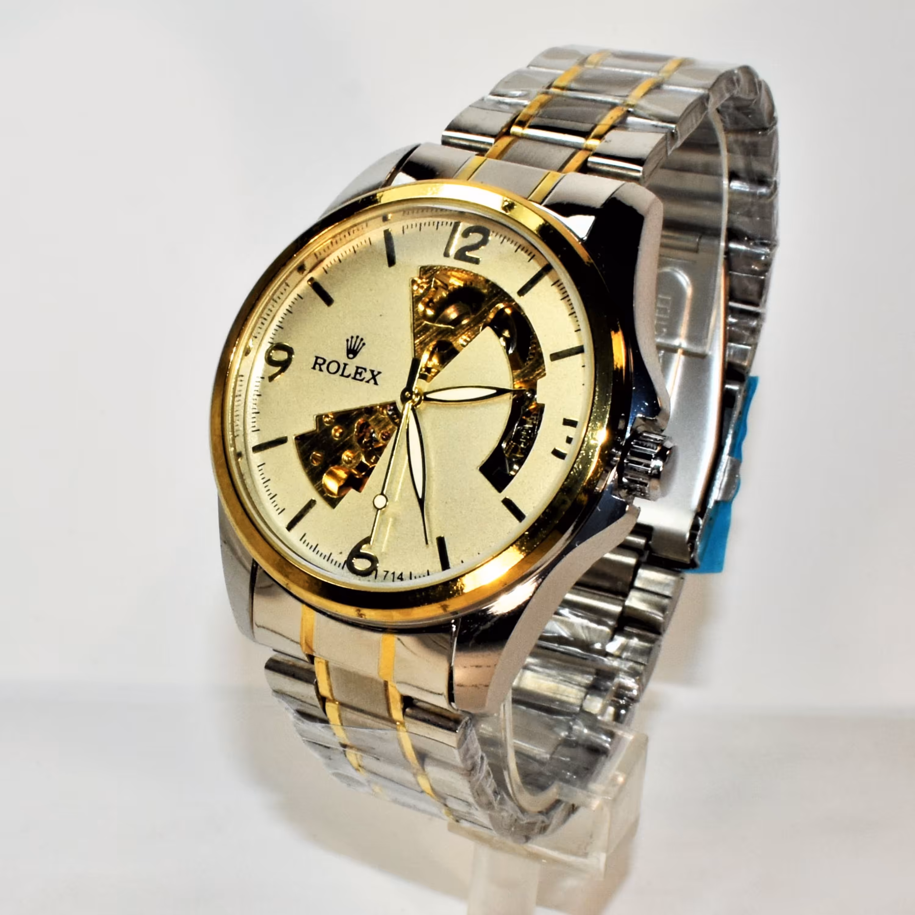 ROLEX رولکس اتوماتیک گوکی باطراحی صفحه بسیارزیبا اندیکسها عددی برنگ طلایی