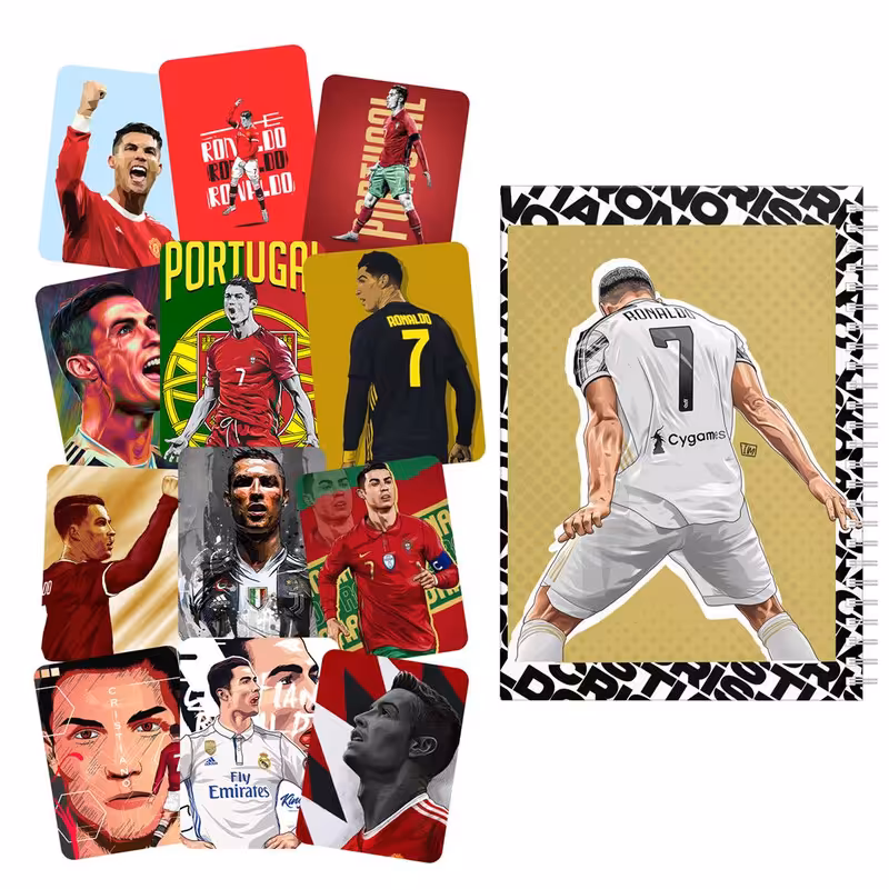   دفتر مشق باژیکان طرح فوتبالی رونالدو کد 20213174 به همراه استیکر لپ تاپ مجموعه 12 عددی