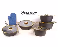 سرویس قابلمه گرانیت برند ناسیکو مدل طلایی 11پارچه رنگ طوسی