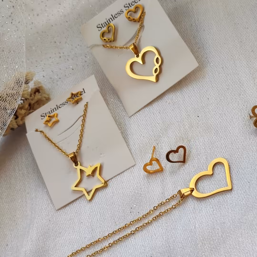 نیمست استیل رنگ ثابت طلایی قلب، ستاره