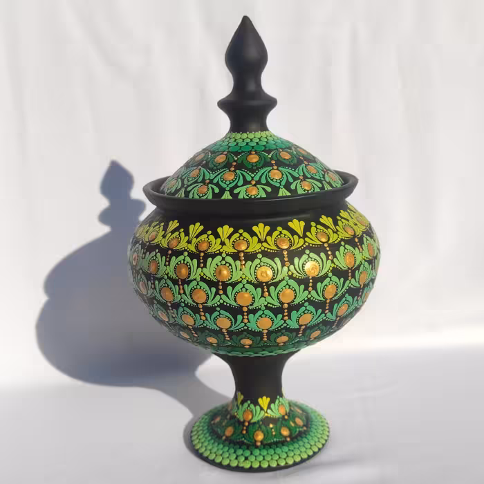 شکلات خوری سفالی تک پایه قابل استفاده نقطه کوبی شده تماما با دست