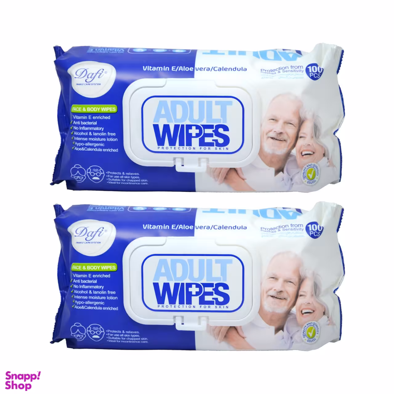 دستمال مرطوب دافی (Dafi) مدل Adult Wipes بسته 100 عددی مجموعه 2 عددی
