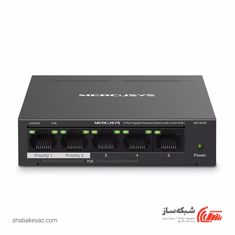 قیمت و خرید سوئیچ شبکه  PoE مرکوسیس Mercusys MS105GP - شبکه ساز