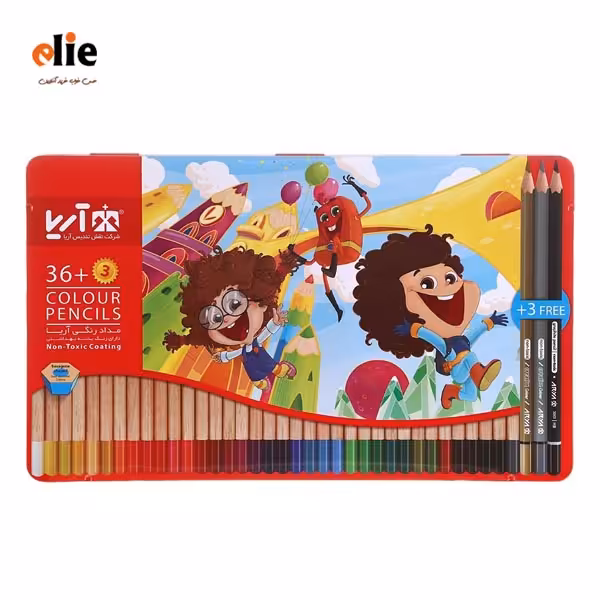 مداد رنگی 36 رنگ آریا جعبه فلزی طرح 2